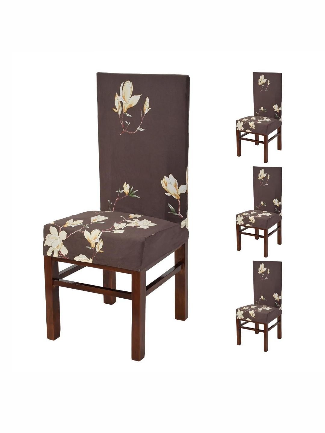 Yellow Weaves 4-Pcs Brown Printed Stretchable Chair Covers