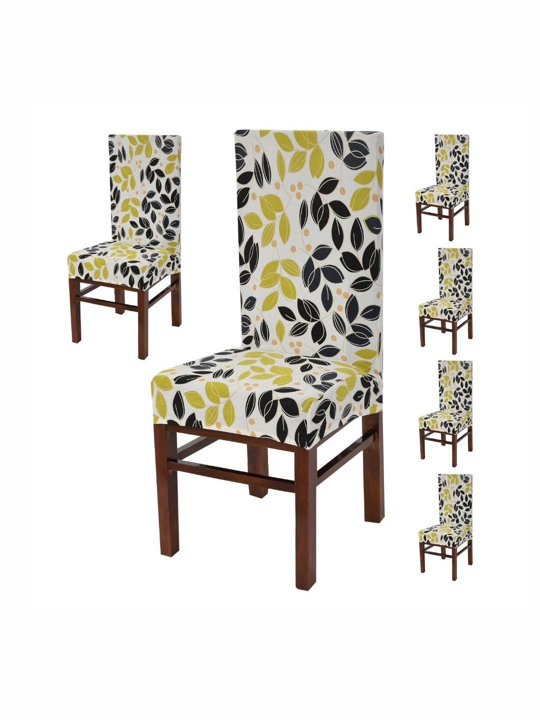 Yellow Weaves White & Green 6 Pieces Printed Stretchable Chair Covers