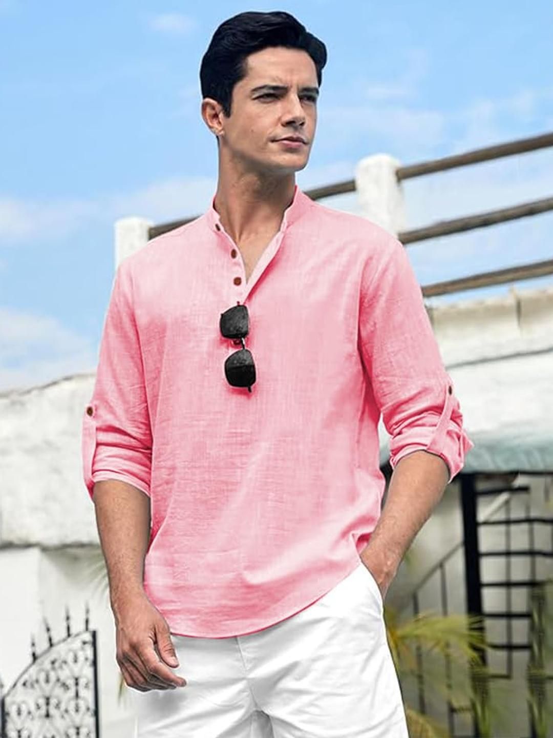 Edin Men Peach Cotton Kurtas