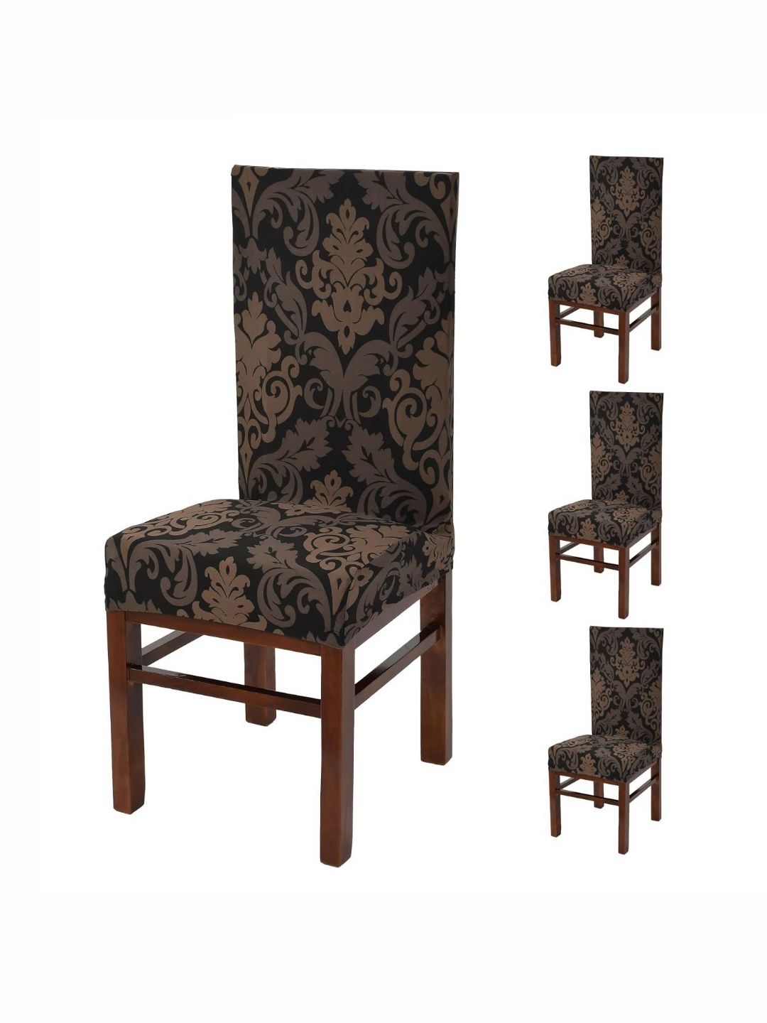 Yellow Weaves Brown & Black 4 Pieces Printed Stretchable Chair Covers
