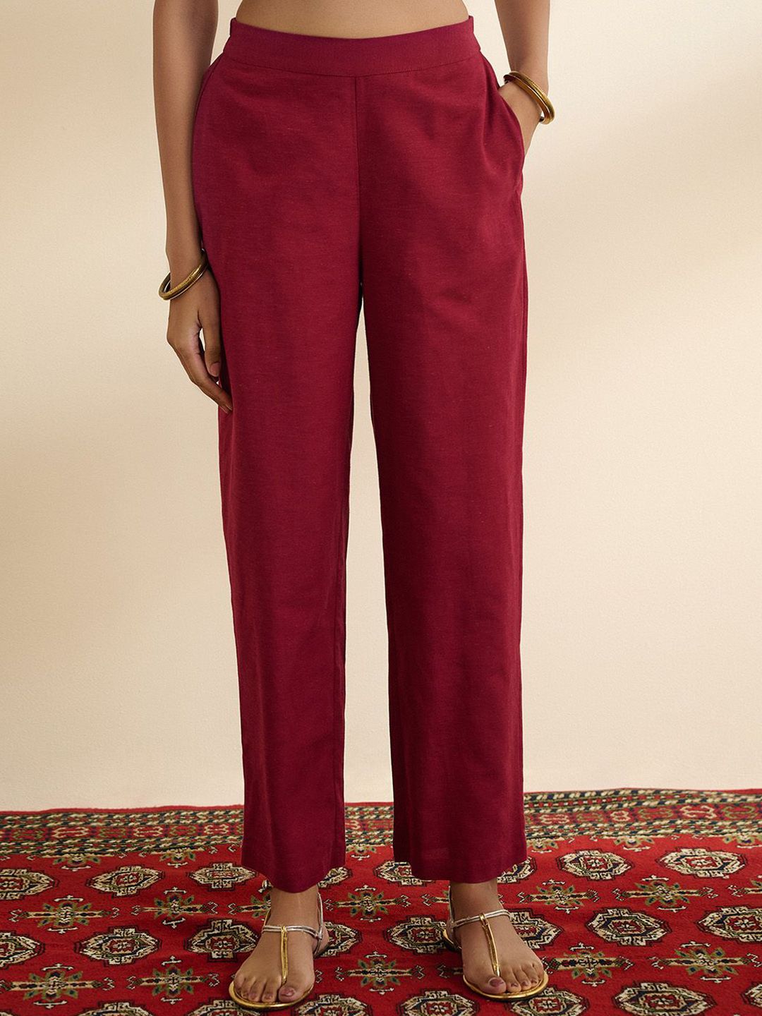 Global Desi Global Desi Women Mid Rise Straight Fit Regular Trousers