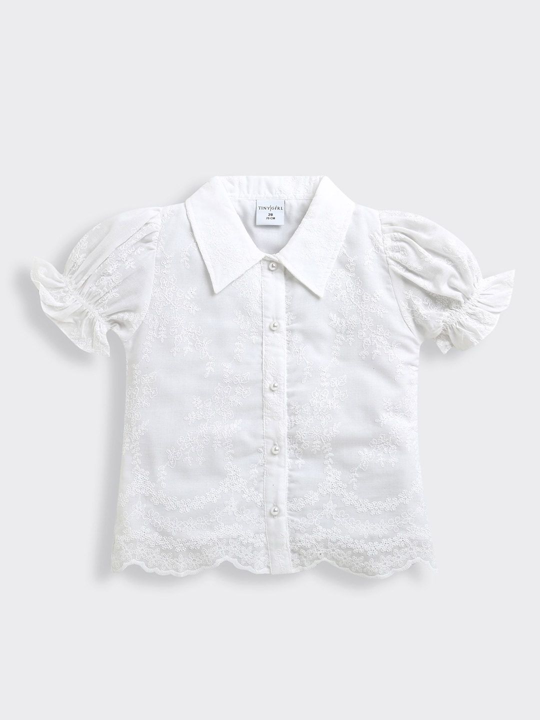 Tiny Girl Floral Embroidered Puff Sleeve Cotton Shirt Style Top