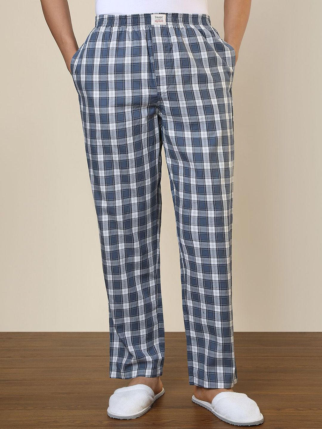 SleepZ by Raymond Checked Pure Cotton Straight-Leg Lounge Pant