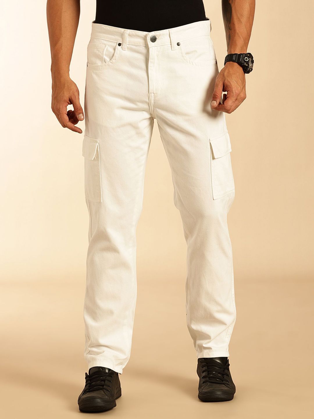 Thomas Scott Men Original Relaxed Fit Mid-Rise Cotton Cargo Jeans