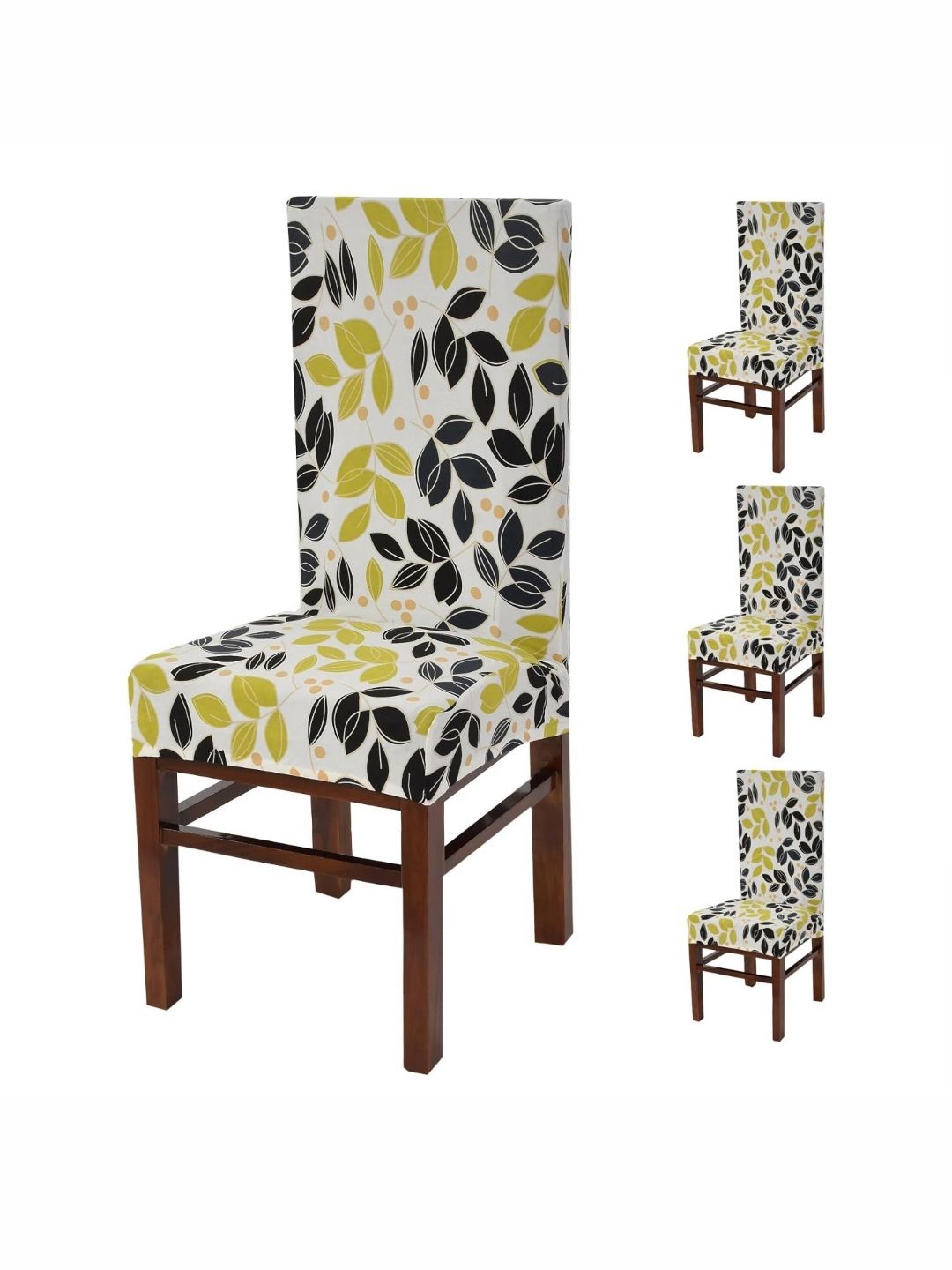 Yellow Weaves White & Green 4 Pieces Printed Stretchable Chair Covers