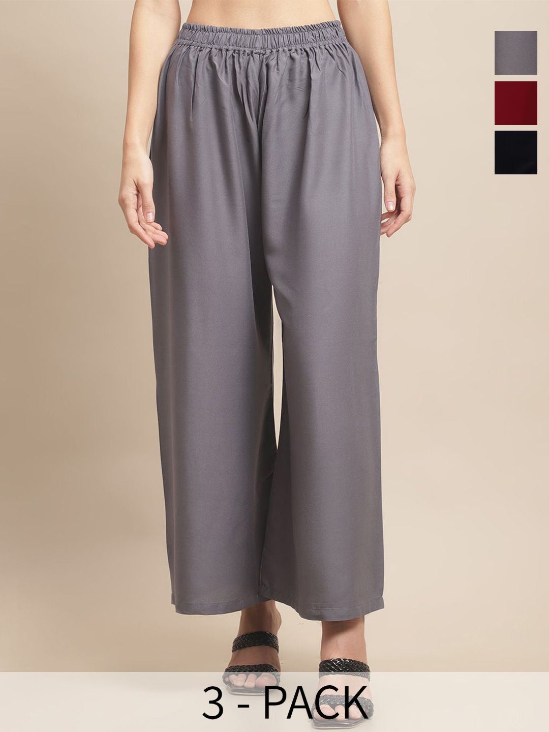 Valles365 by S.C. Women Pack Of 3 Flared Ethnic Palazzos