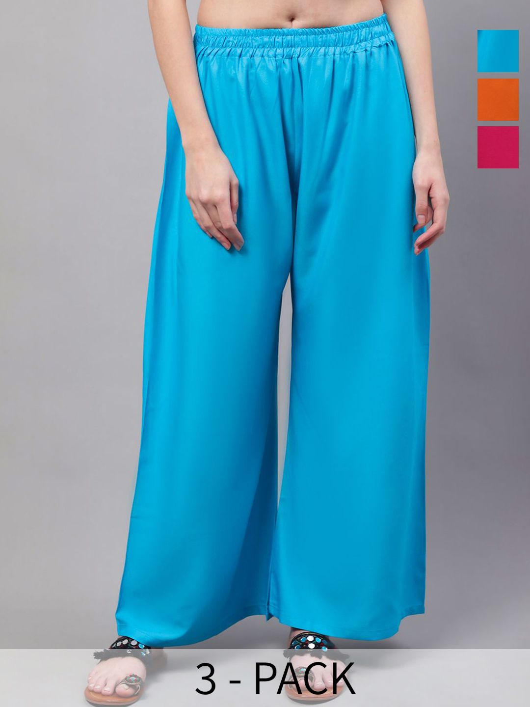 Valles365 by S.C. Women Pack Of 3 Solid Flared Ethnic Palazzos