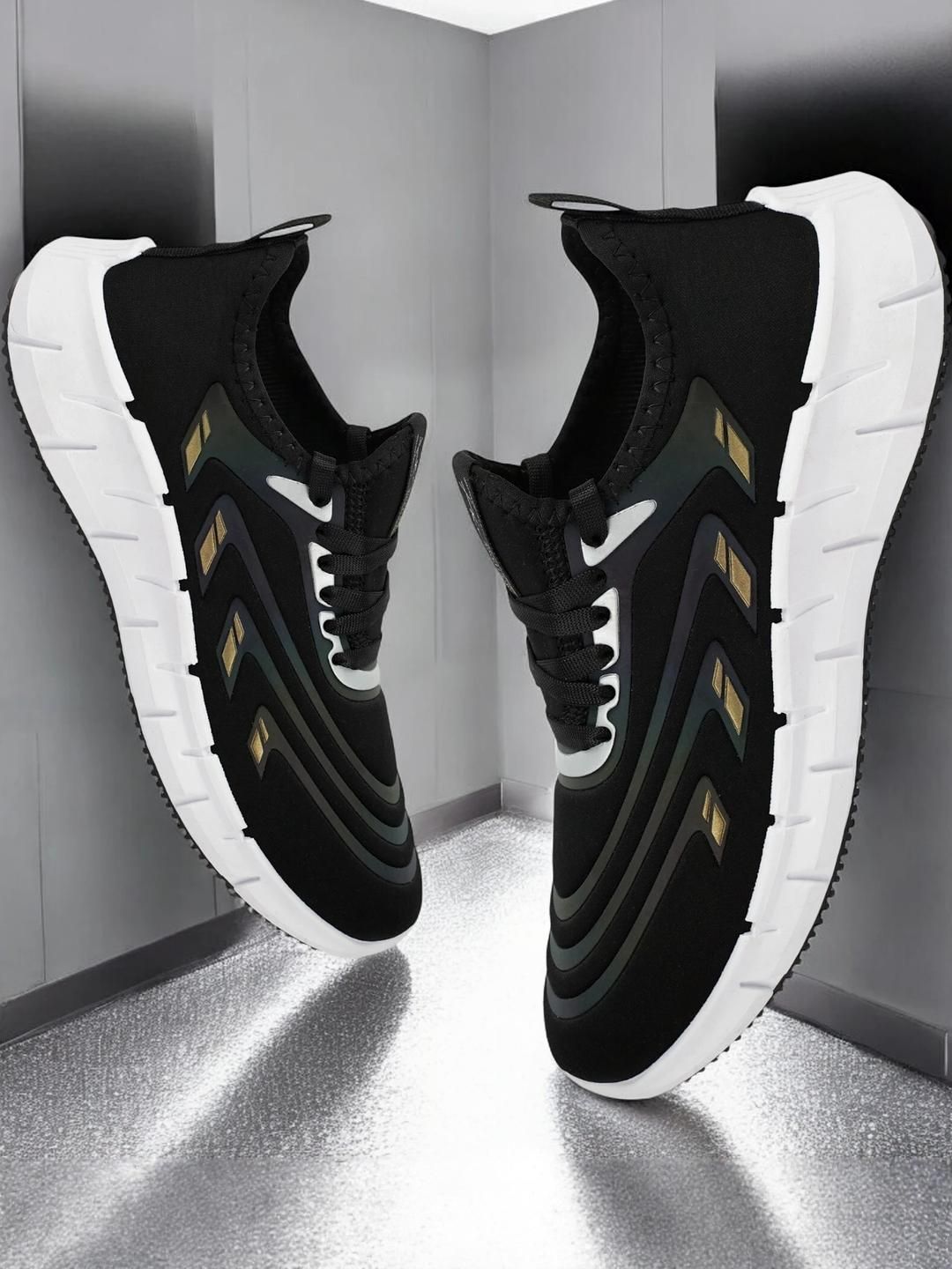 Free Kicks Men Black Mesh Marking Running Sports Shoes