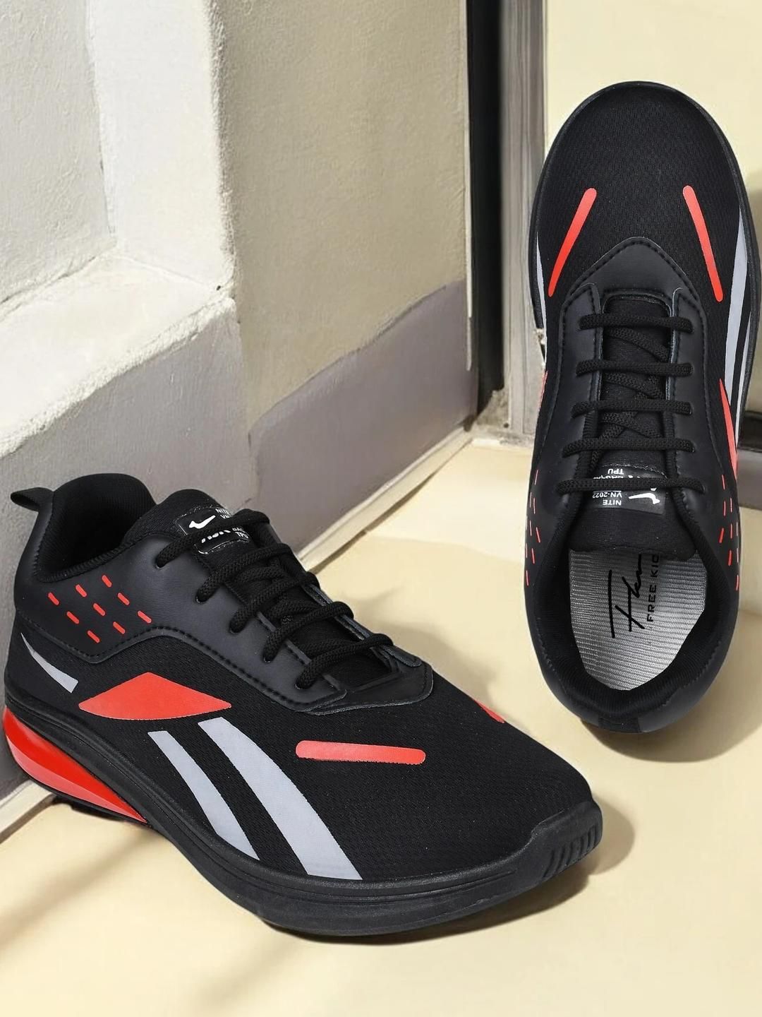 Free Kicks Men Black Mesh Marking Running Sports Shoes