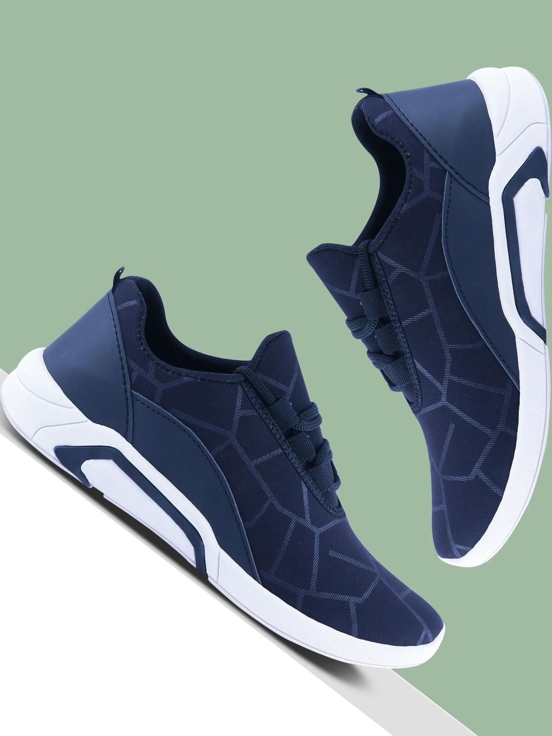 Free Kicks Men Navy Blue Mesh Marking Running Sports Shoes