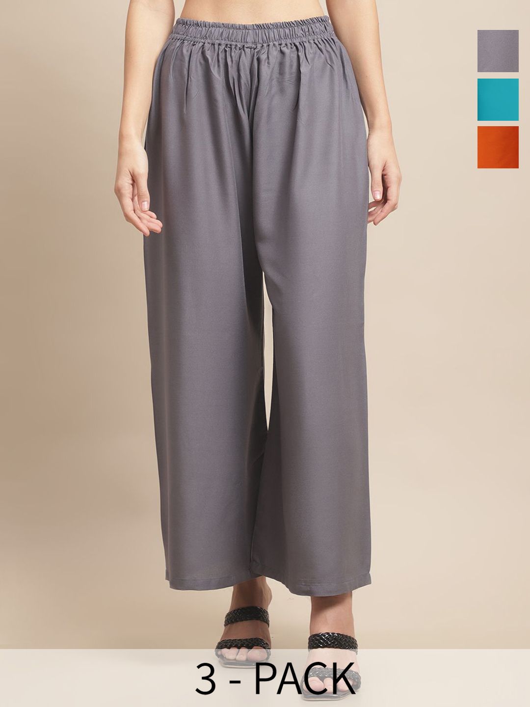 Valles365 by S.C. Women Pack Of 3 Flared Palazzos