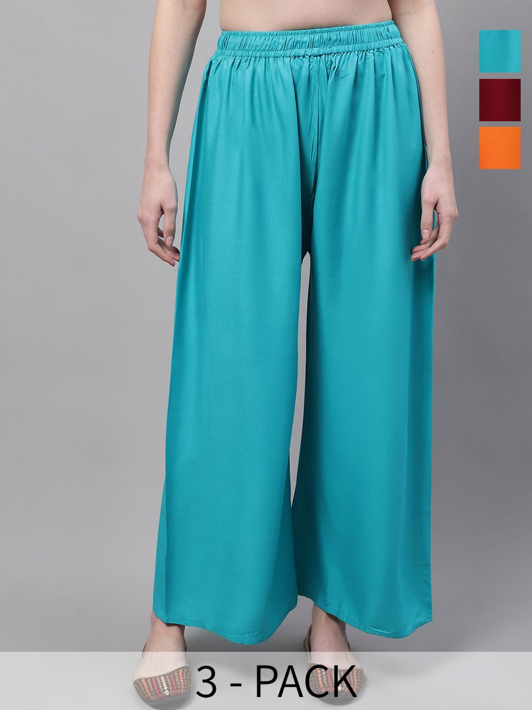 Valles365 by S.C. Women Pack Of 3 Flared Palazzos