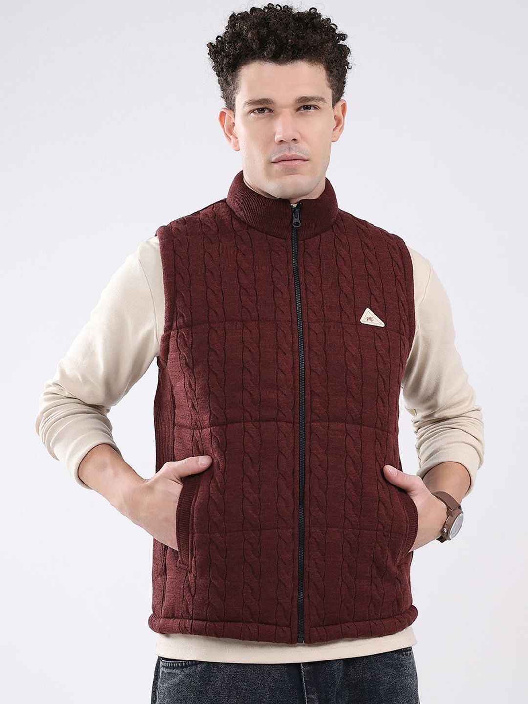 Monte Carlo Men Mock Collar Self Design Lightweight Casual Quilted Jacket
