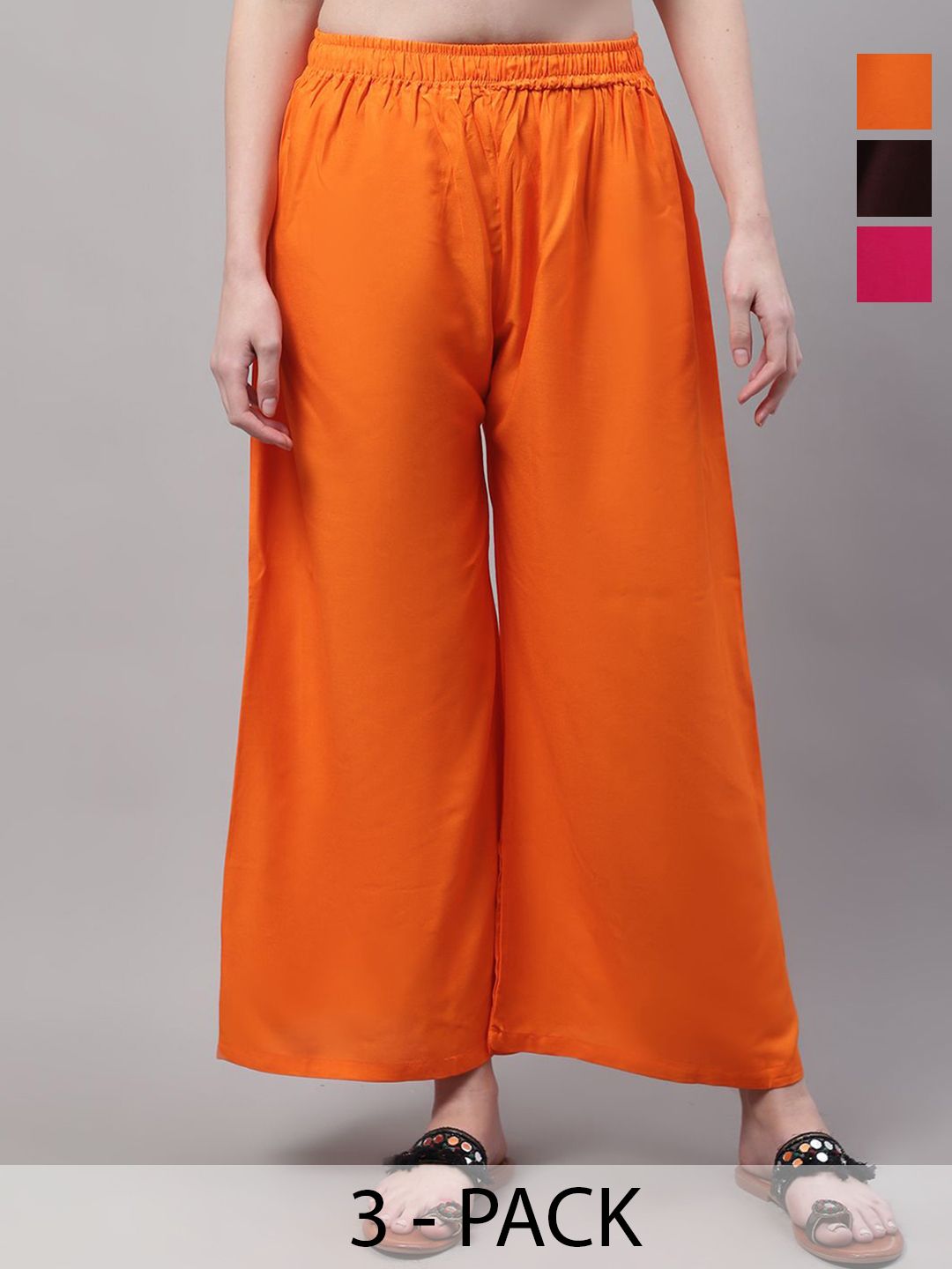Valles365 by S.C. Women Pack Of 3 Solid Flared Ethnic Palazzos