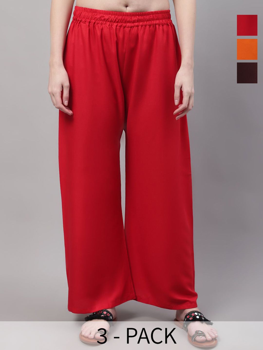 Valles365 by S.C. Pack Of 3 Women Flared Palazzos