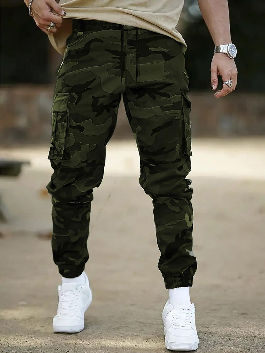 R.Code by The Roadster Life Co. R.Code by The Roadster Life Co. Men Camouflage Printed Cotton Jogger Fit Cargos Trousers