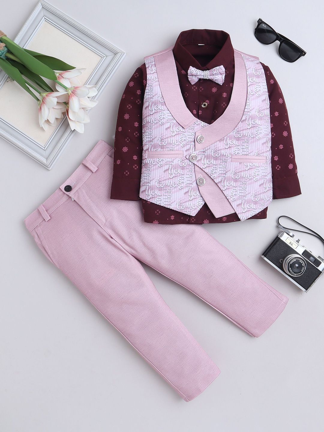 FOURFOLDS Boys Text Printed 3-Piece Party Suit