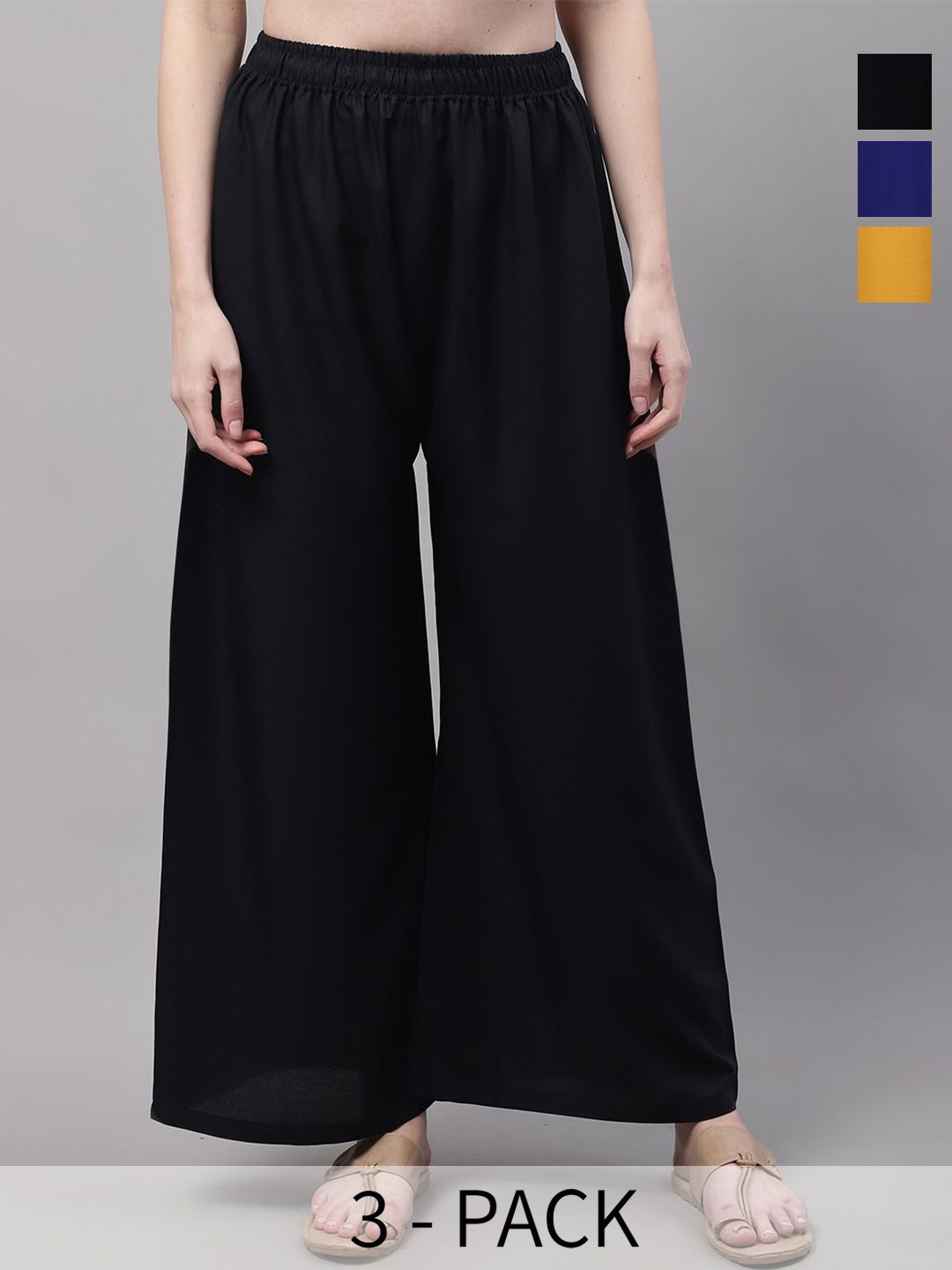 Valles365 by S.C. Women Pack Of 3 Wide Leg Ethnic Palazzos