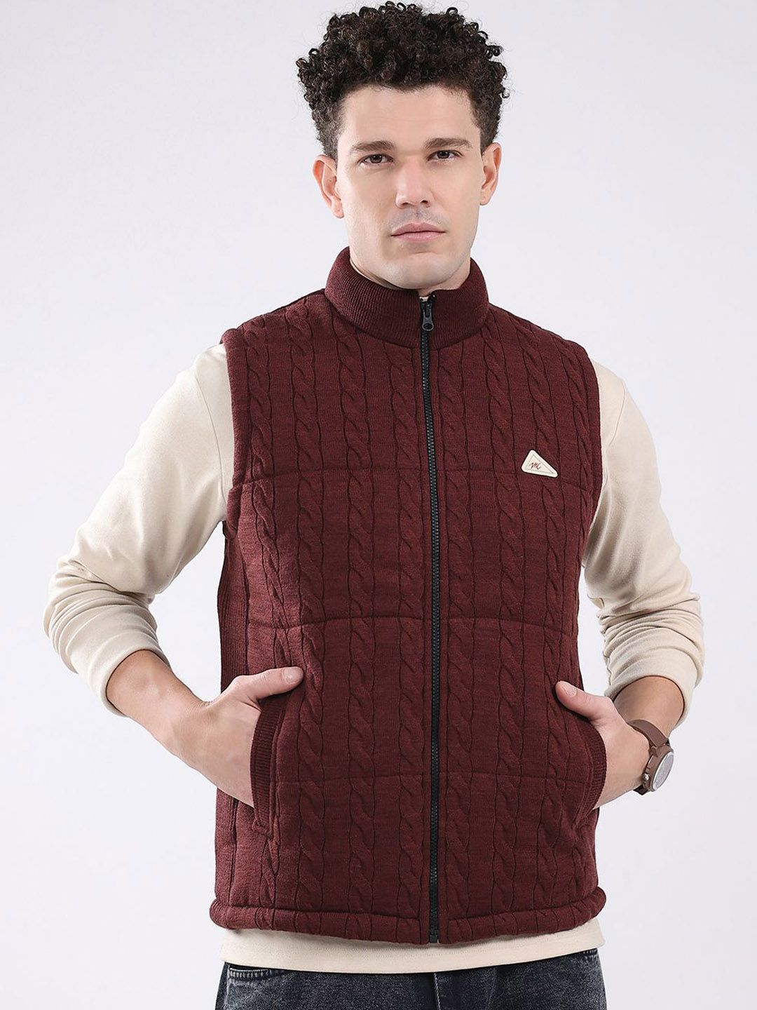 Monte Carlo Men Mock Collar Self Design Lightweight Casual Quilted Jacket