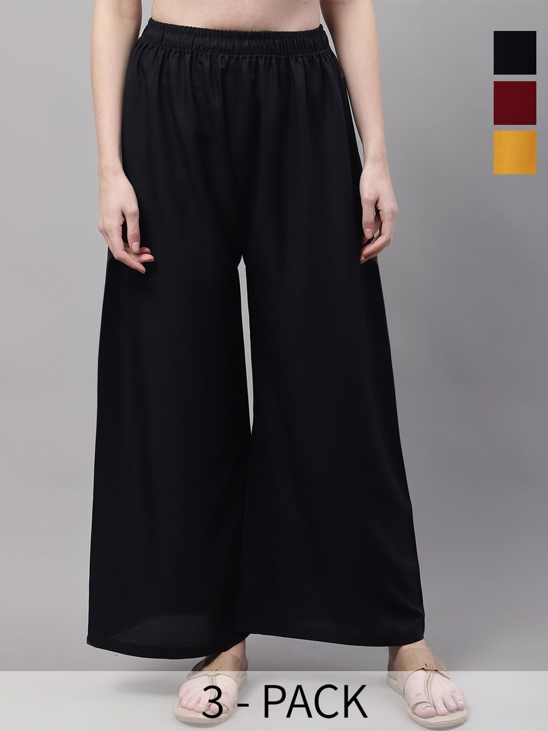 Valles365 by S.C. Women Pack Of 3 Flared Palazzos