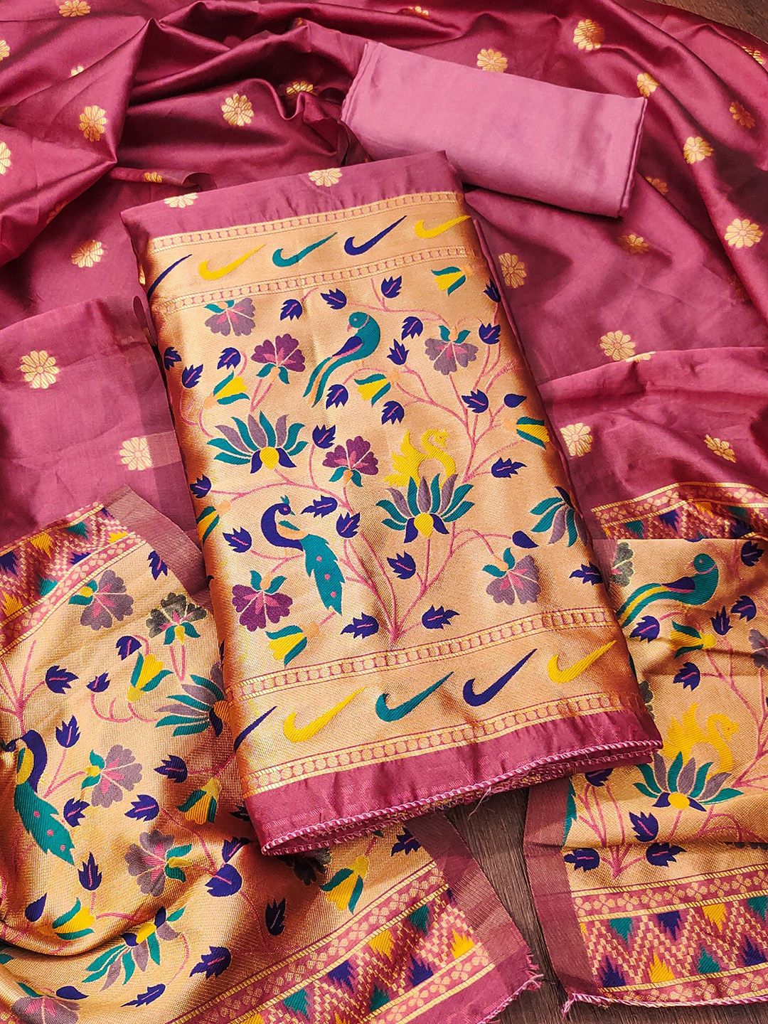Rangtulika Ethnics Floral Woven Design Zari Tapela Silk Unstitched Dress Material