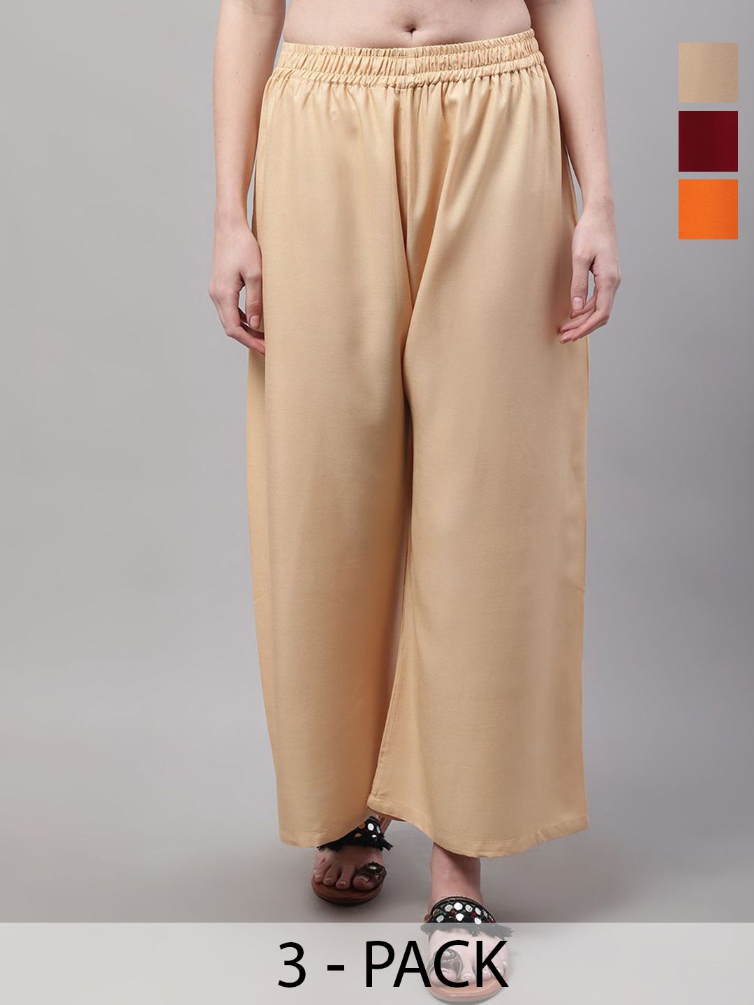 Valles365 by S.C. Women Pack Of 3 Flared Ethnic Palazzos