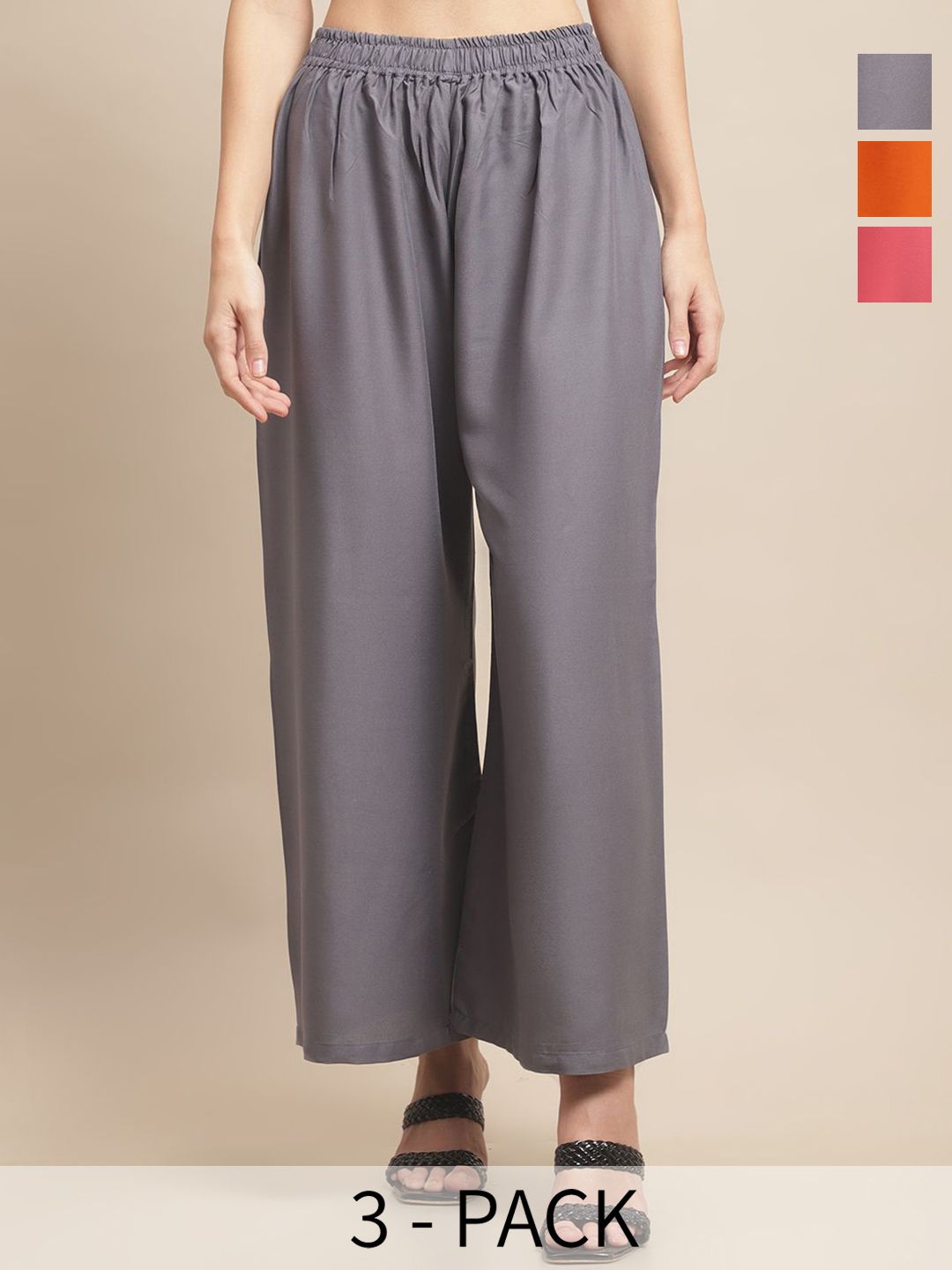 Valles365 by S.C. Women Pack Of 3 Solid Flared Ethnic Palazzos