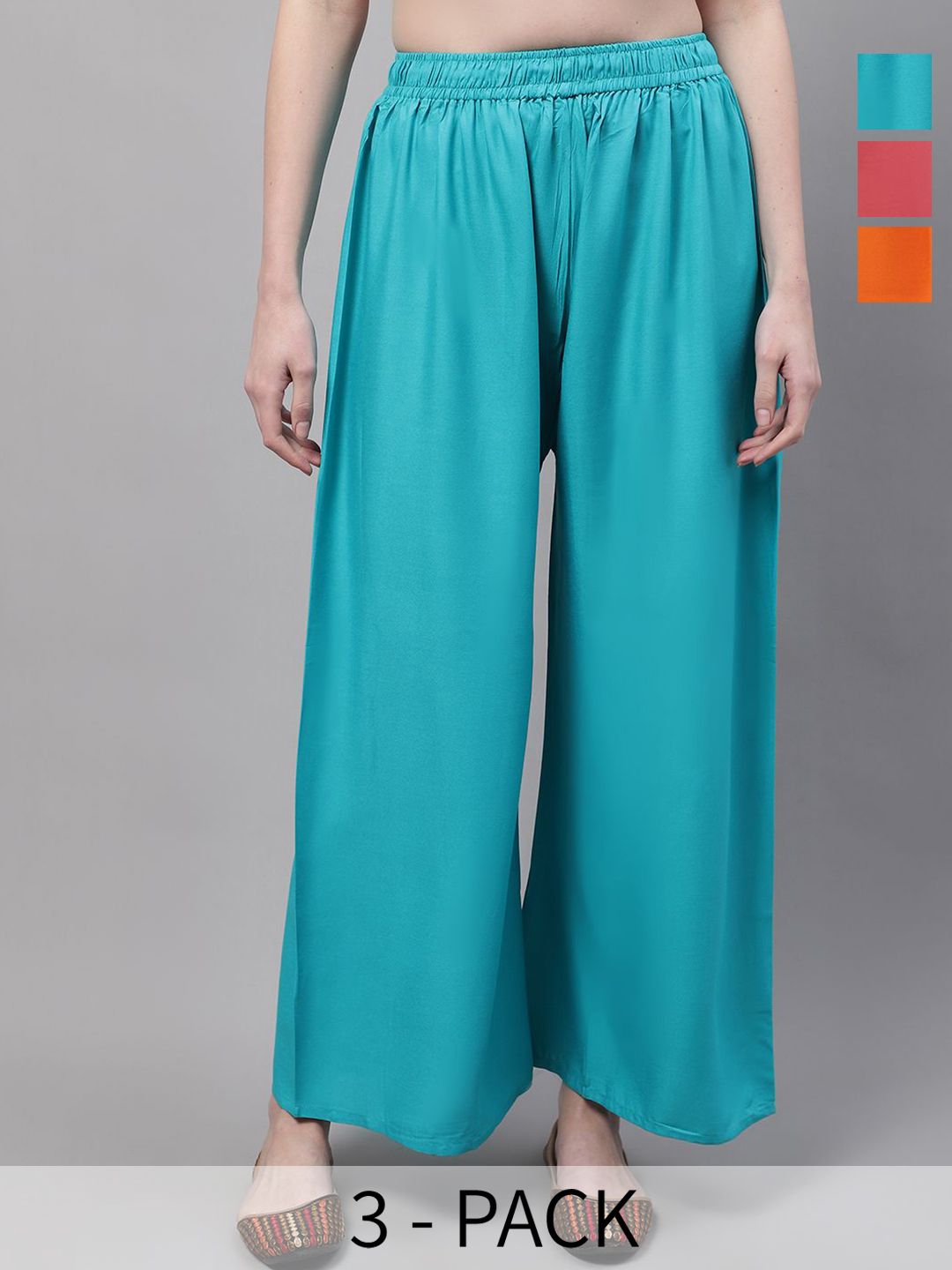 Valles365 by S.C. Women Pack Of 3 Solid Flared Ethnic Palazzos