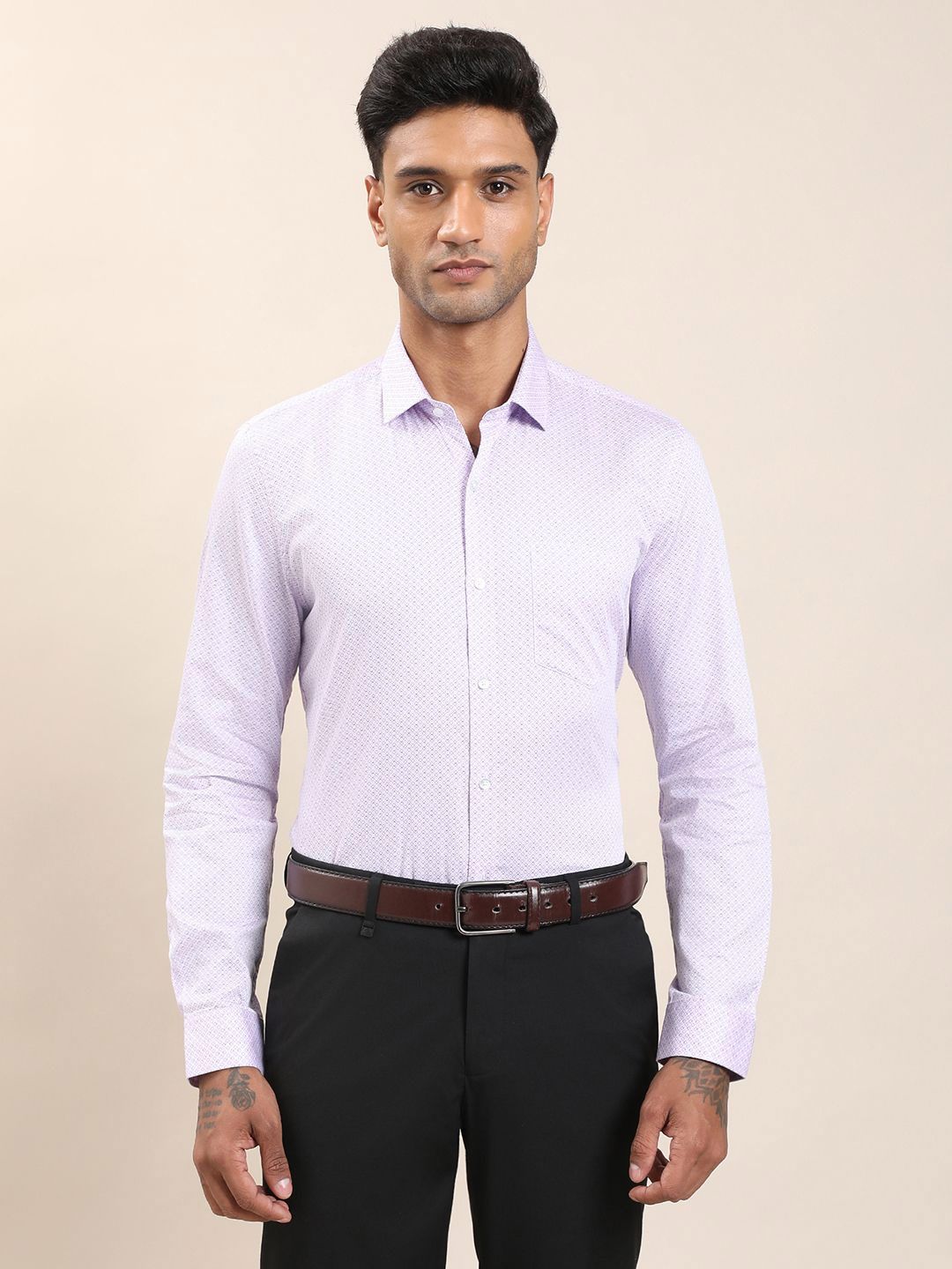 Turtle Micro Ditsy Printed Spread Collar Standard Slim Fit Pure Cotton Formal Shirt