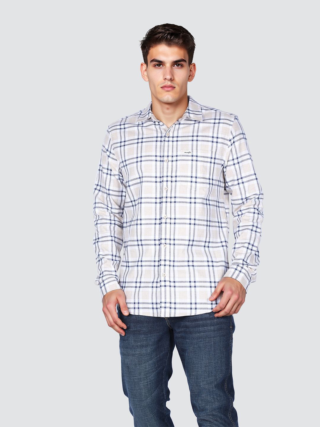 Wrangler Men Checked Spread Collar Cotton Casual Shirt