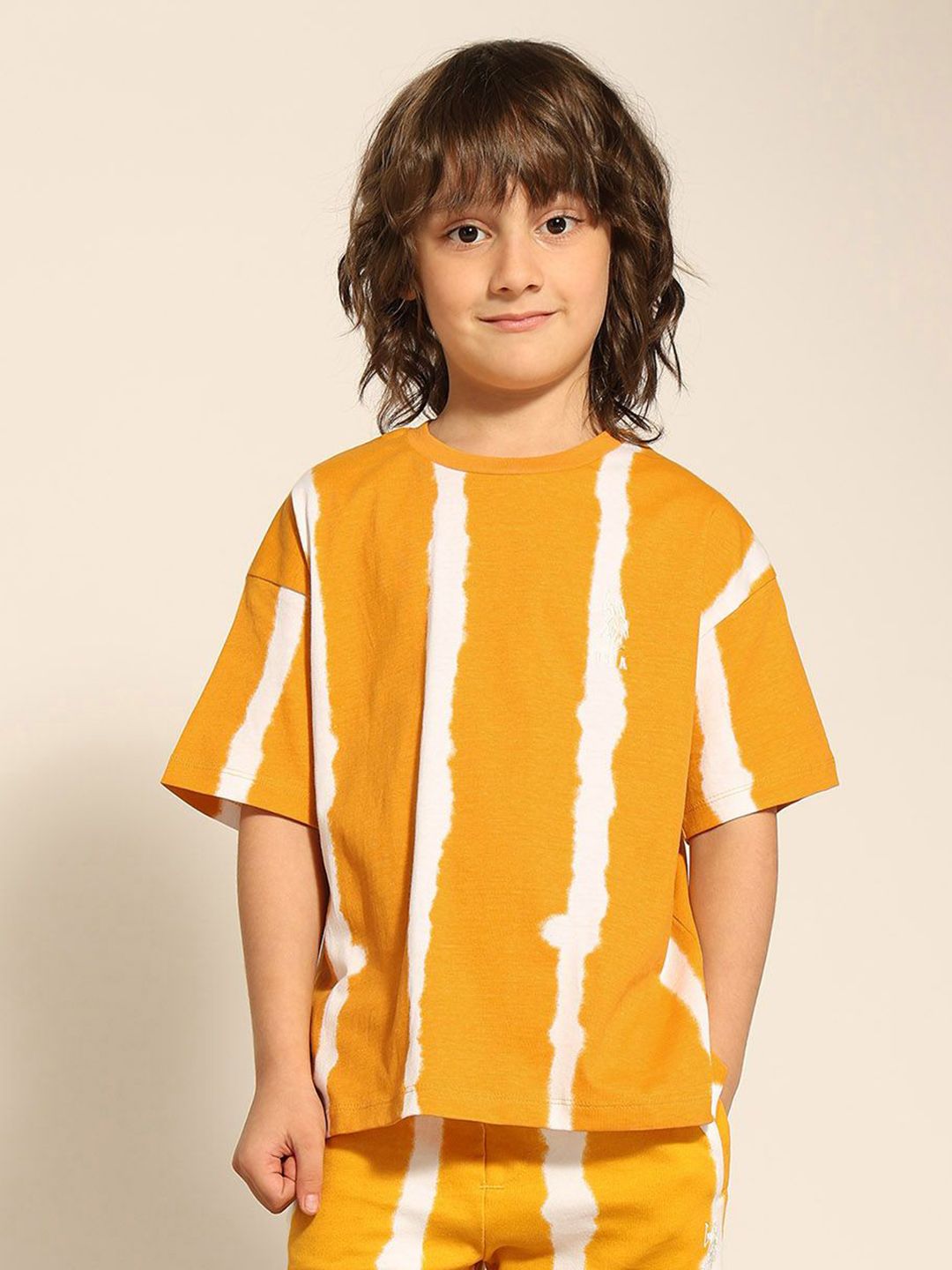 U.S. Polo Assn. Kids U.S. Polo Assn. Kids Boys Tie And Dye Round Neck Relaxed Fit Pure Cotton T-shirt