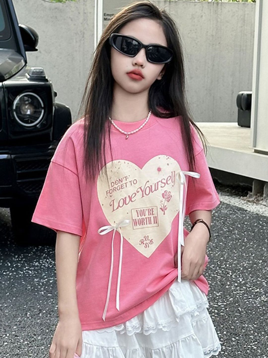 LULU & SKY Girls Graphic Printed Round Neck Relaxed Fit T-shirt