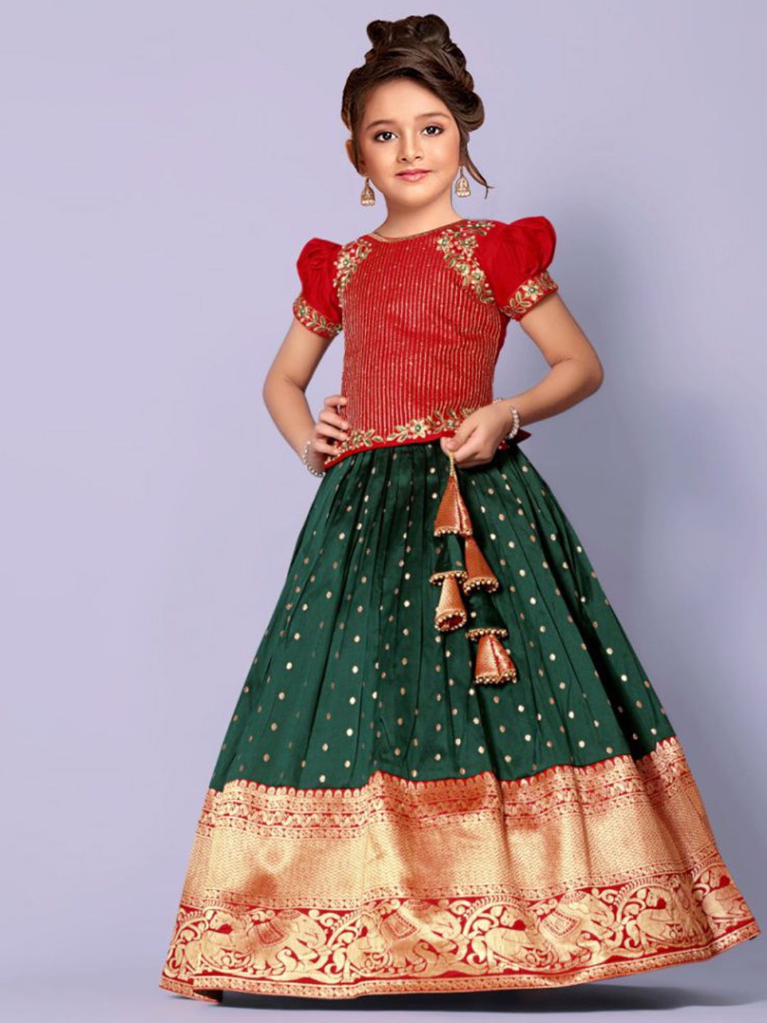 Wommaniya Impex Girls Embroidered Sequinned Ready to Wear Lehenga &