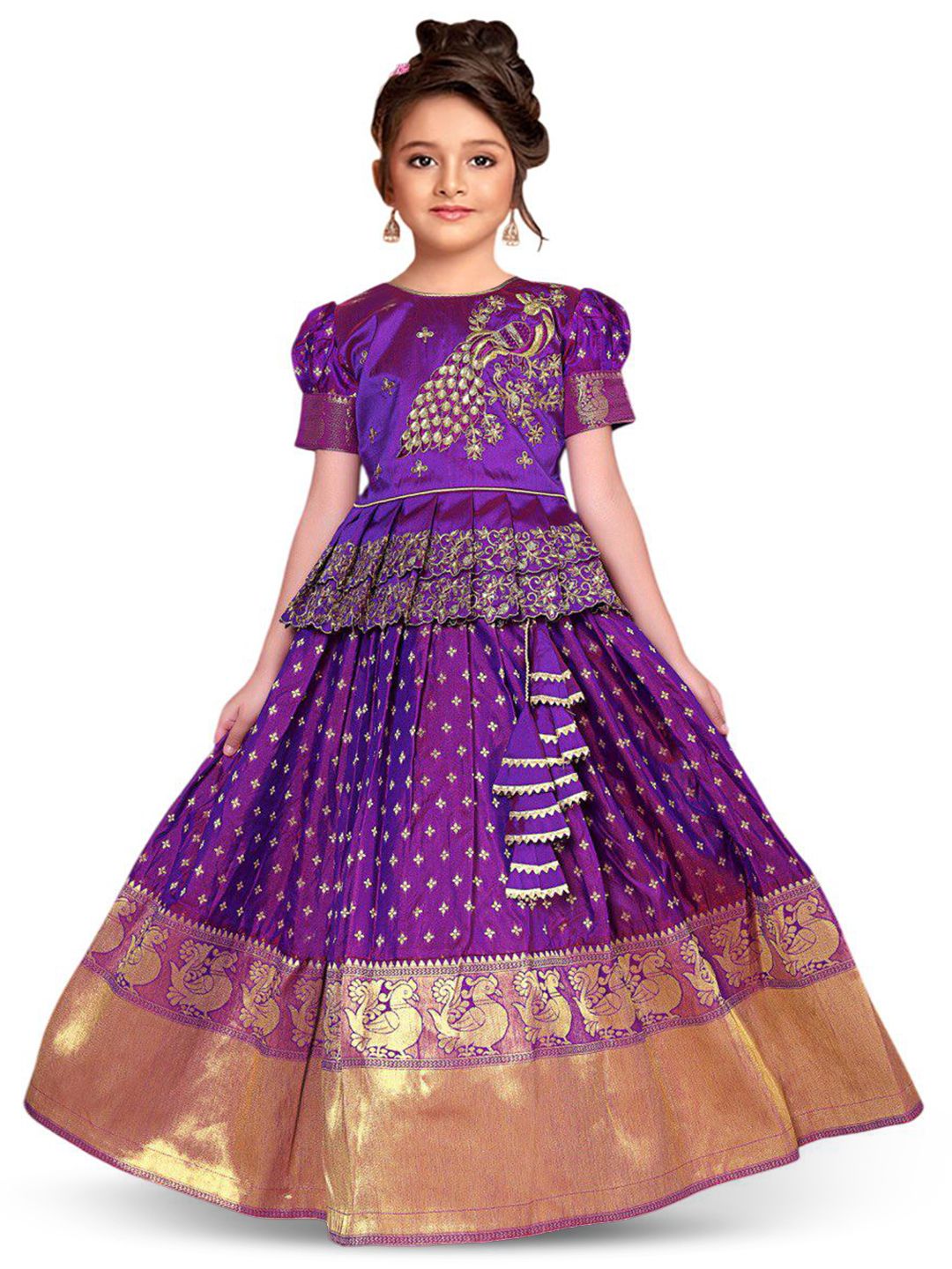 Wommaniya Impex Girls Embroidered Sequinned Ready to Wear Lehenga &