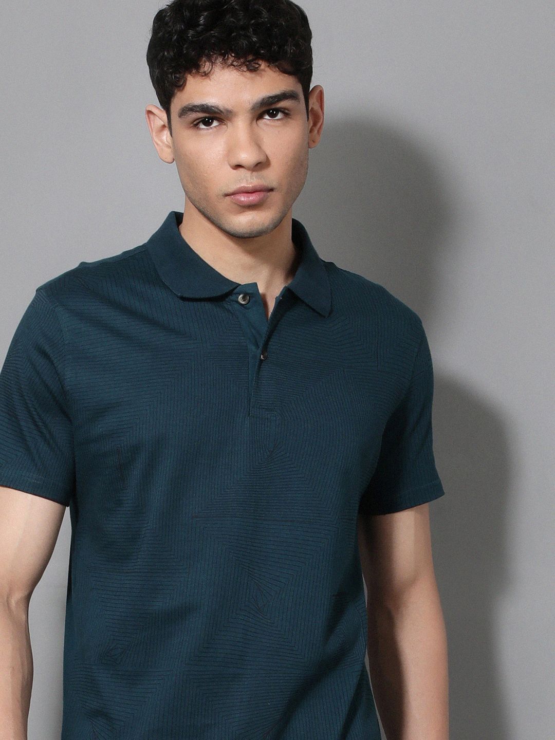 The Roadster Lifestyle Co Geometric Printed Polo Collar Pure Cotton T-Shirt