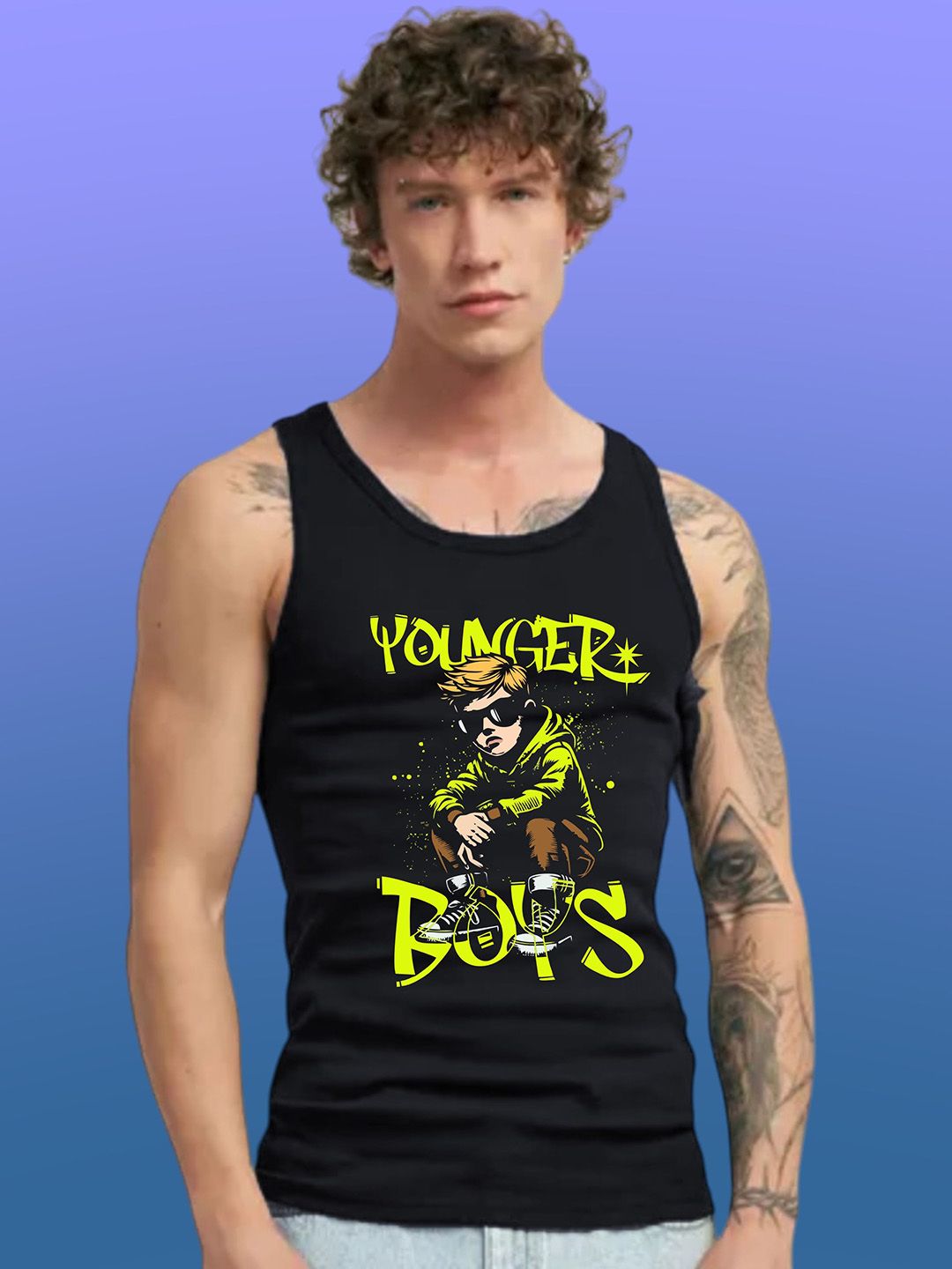 Uniplanet store Printed Scoop Neck Gym Vest UVM-YDG-BLK-S
