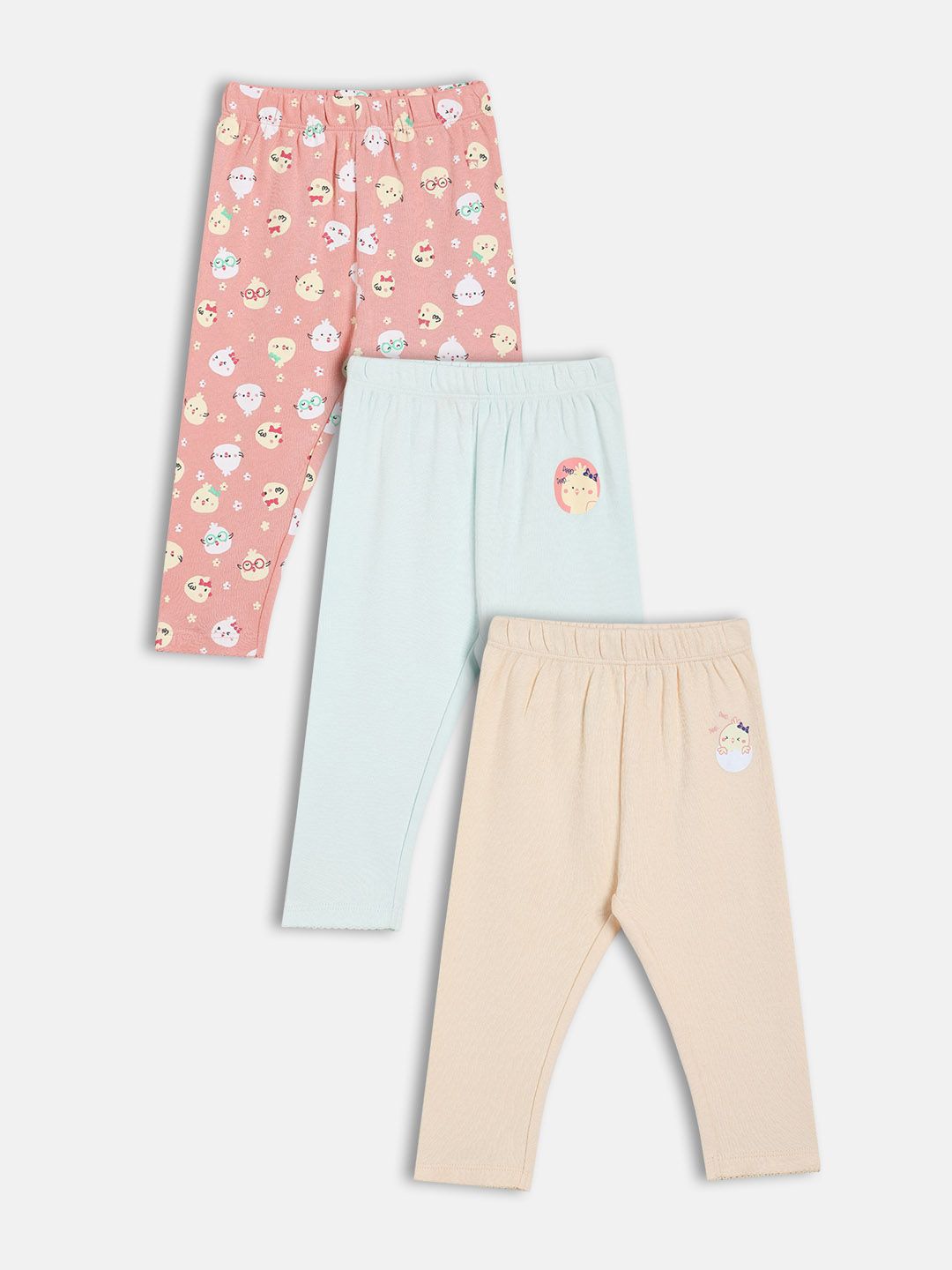 MINI KLUB Girls Pack of 3 Printed Cotton Mid-Rise Capris