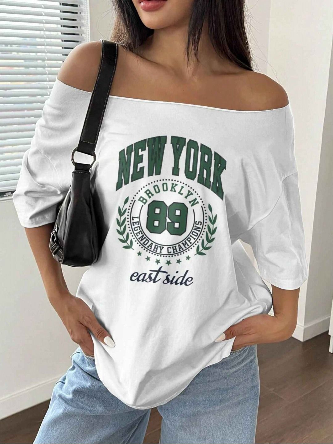 Buy SXV STYLE Typography Printed Off Shoulder Drop-Shoulder