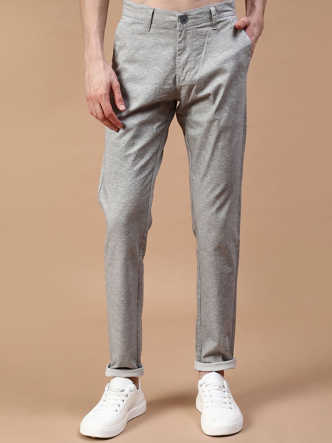 V-Mart Men Textured Slim Fit Chinos Trousers