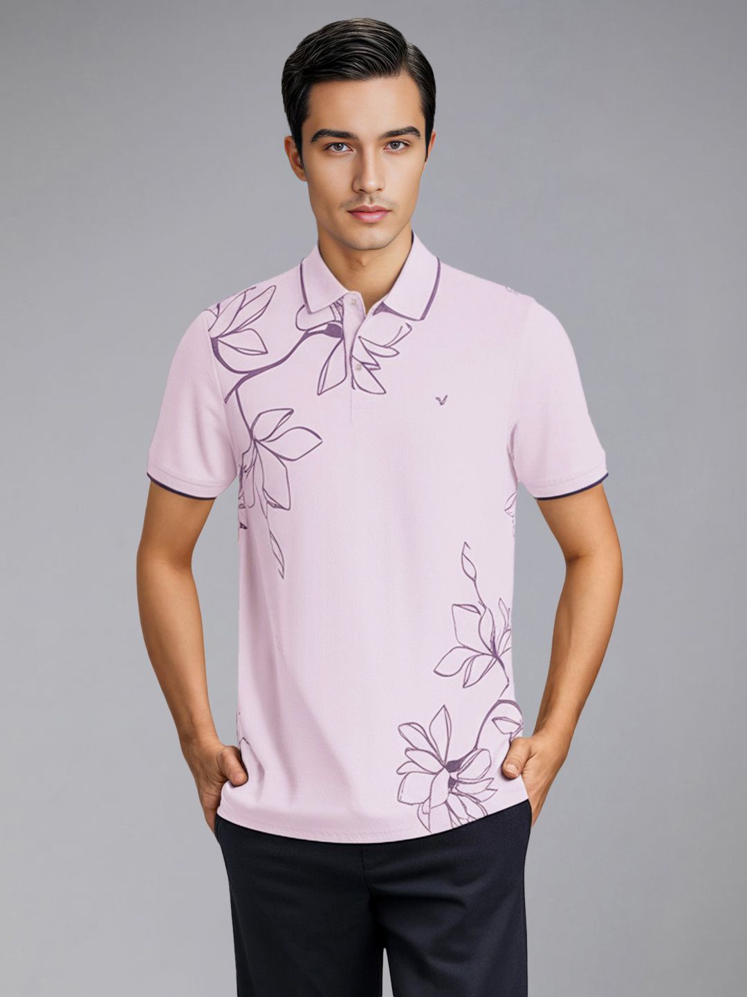 Blackberrys Men Floral Printed Polo Collar Slim Fit T-shirt