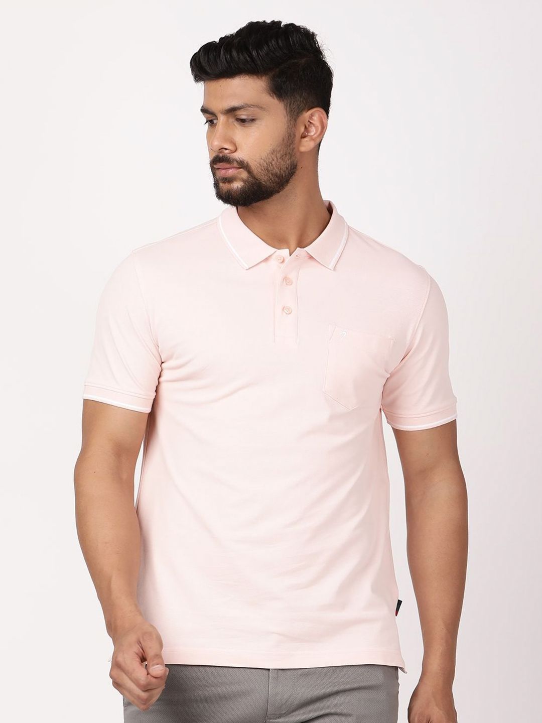 Indian Terrain Men Solid Polo Collar Cotton T-shirt