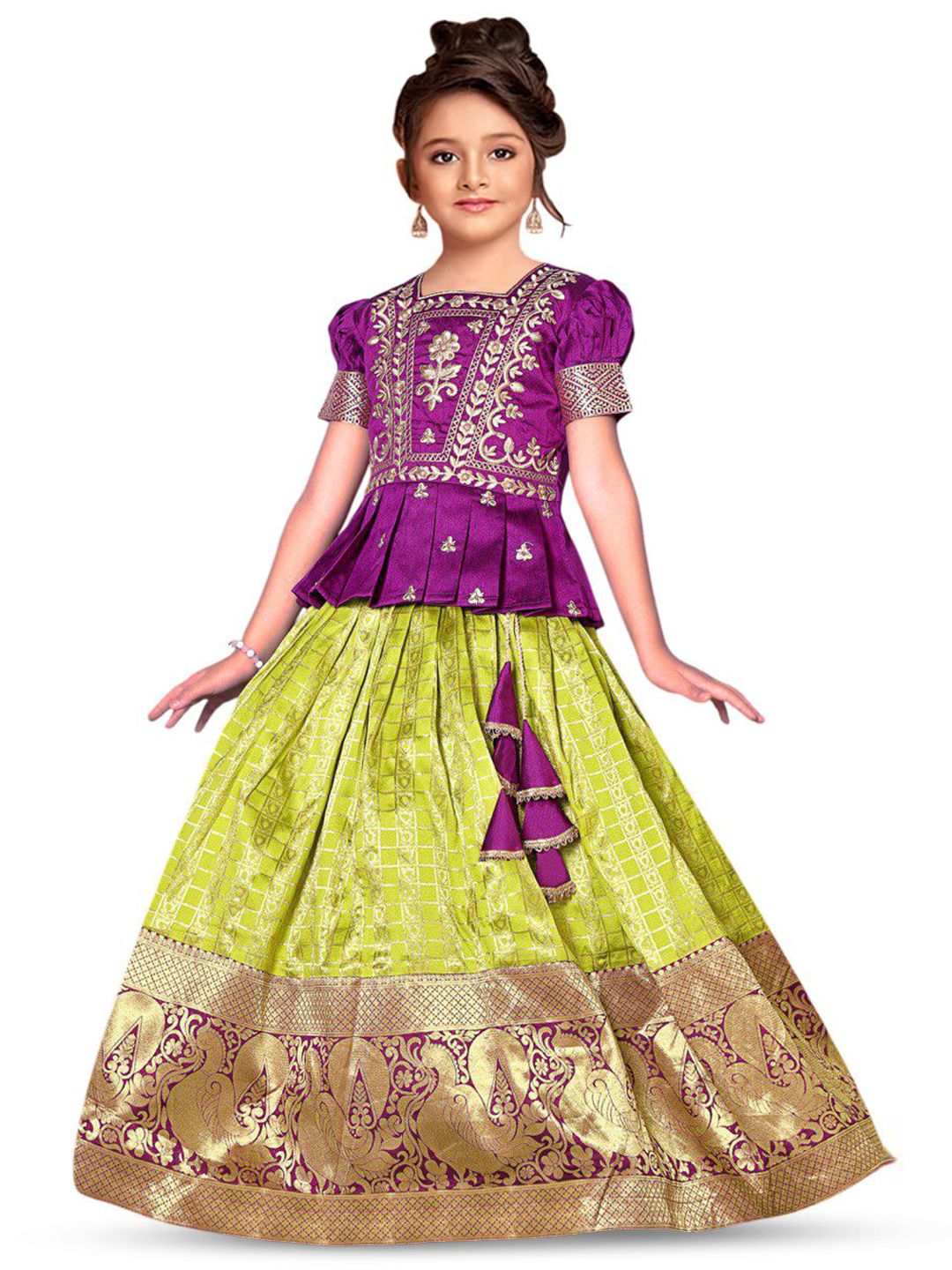 Wommaniya Impex Girls Floral Embroidered Ready to Wear Lehenga & Choli