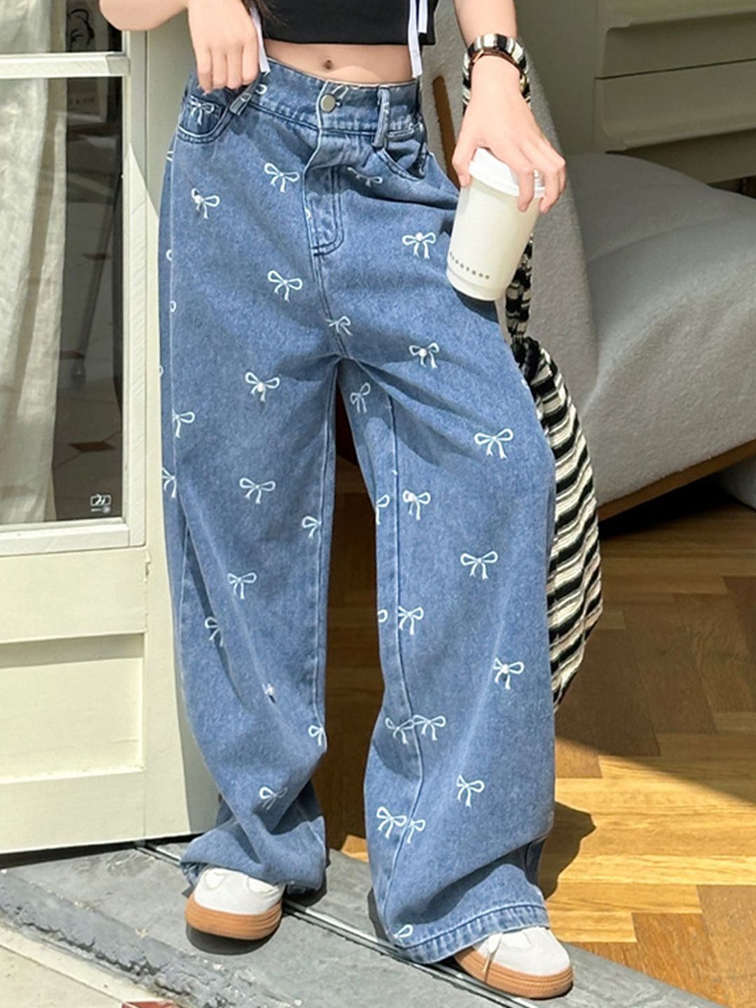 LULU & SKY Kids Wide Leg High-Rise Mildly Distressed Light Fade Jeans