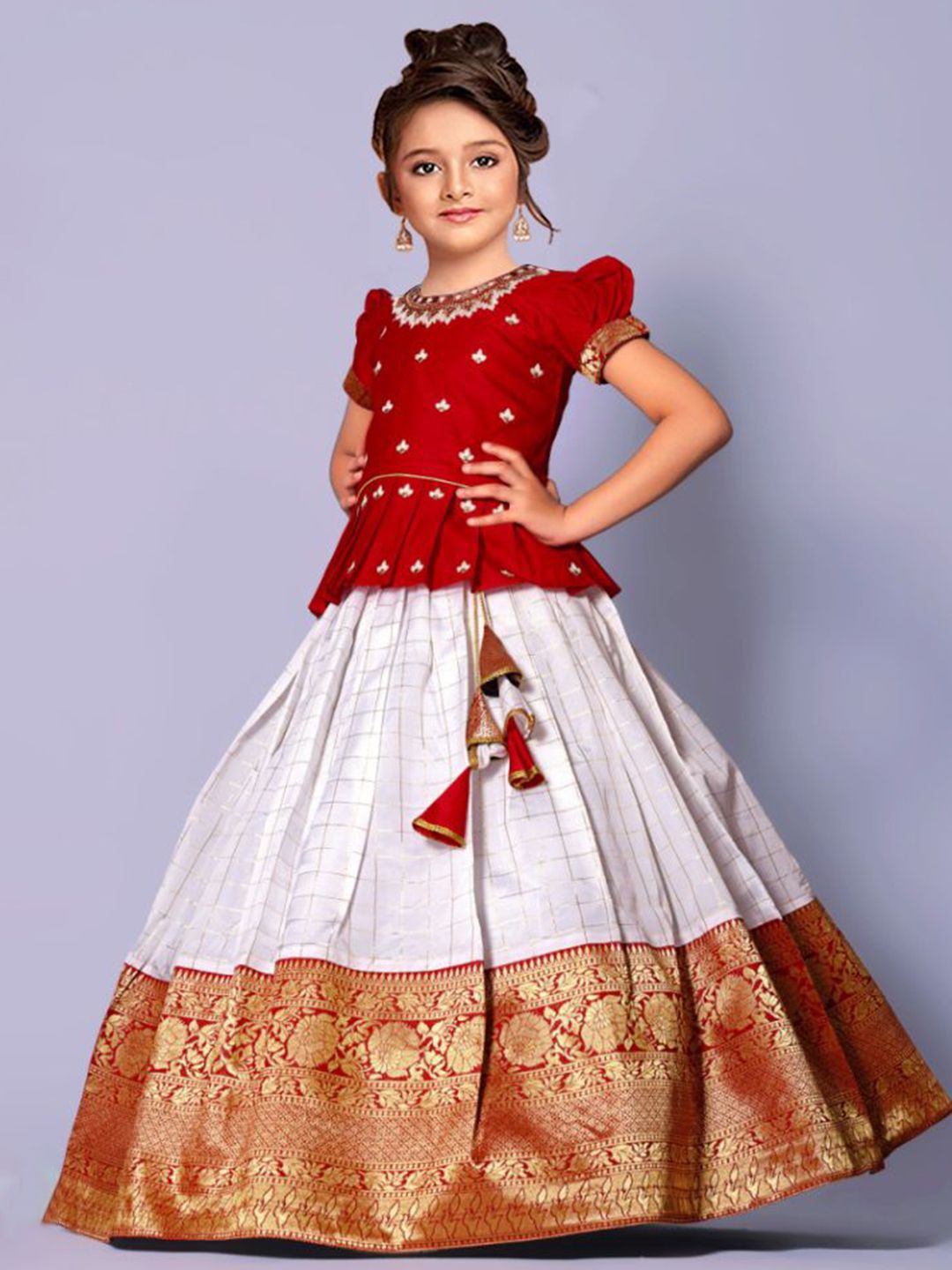 Wommaniya Impex Girls Floral Embroidered Art Silk Ready to Wear Lehenga & Choli