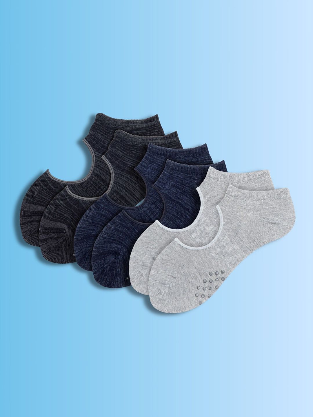 Soxytoes Unisex Pack of 3 Solid Cotton Yoga & Pilates Ankle Socks ToeZen Greytones Basics