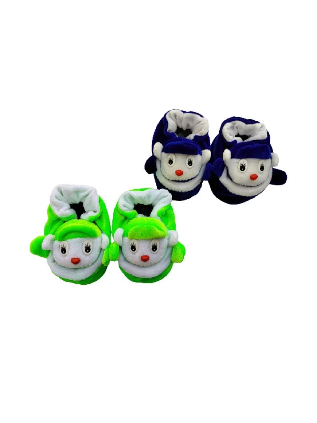LMN CHILD CARE Pack Of 2 Kids Blue & Green Cartoon Character Cotton Booties
