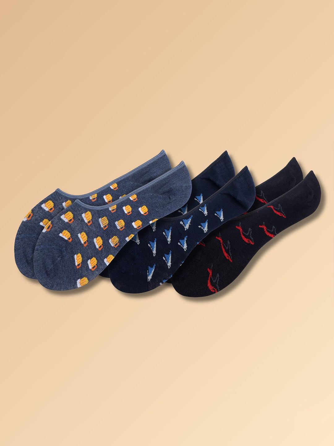 Soxytoes Men Pack Of 3 Printed Pure Cotton Shoe Liners Socks