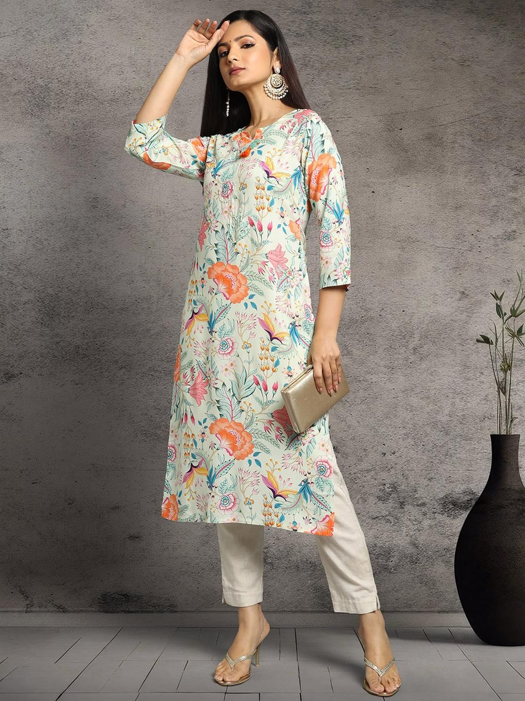 D W Apparels Mom&Bae Women Turquoise Blue Ethnic Motifs Printed Kurta