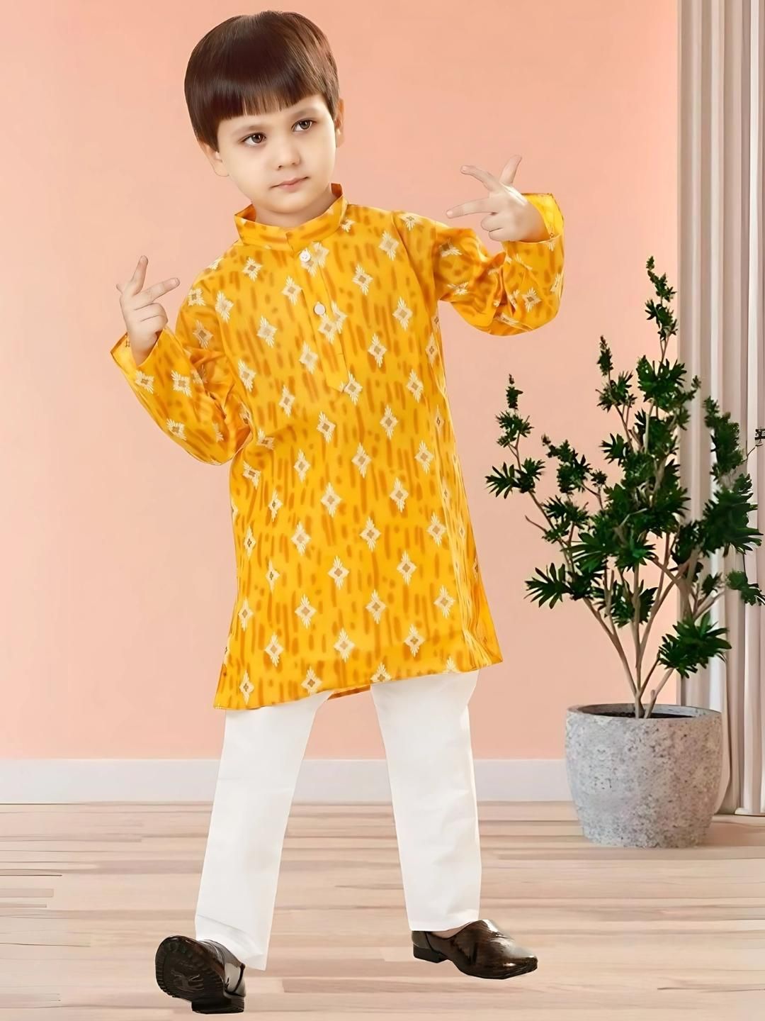 DIGI FASHION Kids-Boys Cotton Blend Self Design Kurta Sets