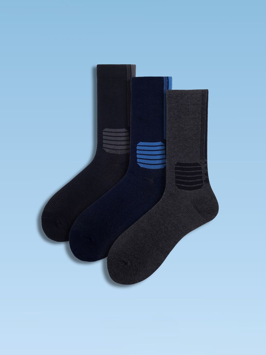 Soxytoes Unisex Pack of 3 Solid Geometric Cotton Compression Mid-Calf Socks